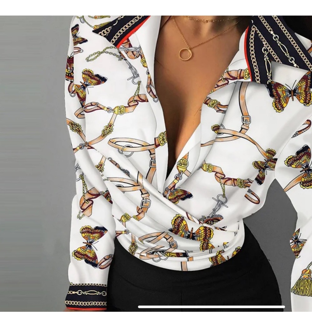 New Women’s sexy V-Neck button folds blouses